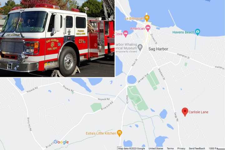 Firefighters responded to a house fire on Carlisle Lane in Sag Harbor (indicated by the red pin) on Monday morning, April 24.