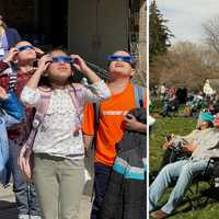 <p>Students and residents in Westchester gaze upon Monday's partial solar eclipse.&nbsp;</p>