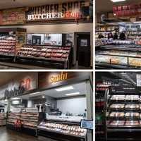 <p>A look inside the new ShopRite supermarket in Elmsford, which features a butcher shop (top left), a bakery (top right), a to-go and sushi section (bottom left), and already-prepared meals (bottom right).</p>