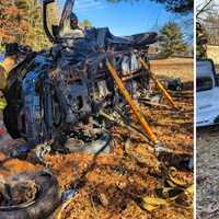 <p>First responders had to extricate a person from a car after it rolled over and hit a tree by I-384 in Manchester.</p>