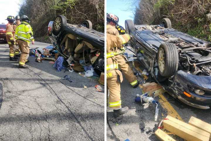 Driver Carefully Removed From Flipped Car After Crash In Katonah