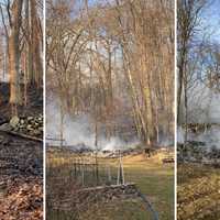 <p>A brush fire raged in Mahopac, leaving the edges of backyards on Tulip Road and Astor Drive scorched.</p>