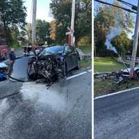 2 Injured, Utility Pole Snapped In Head-On Crash In Croton Falls