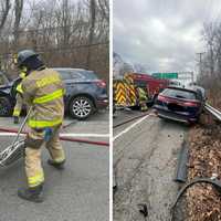 Vehicle Intertwines With Guardrail, People Injured In 2-Car Harrison Crash