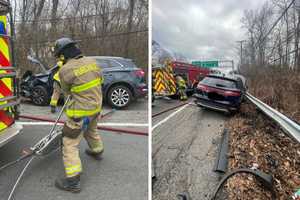 Vehicle Intertwines With Guardrail, People Injured In 2-Car Harrison Crash