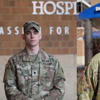 <p>Soldiers Spc. Paul Hofe and Spc. Patrick Sheil</p>