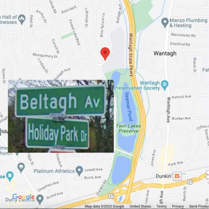 Beltagh Avenue in the vicinity of Holiday Park Drive in Wantagh (marked in red).&nbsp; &nbsp; &nbsp;