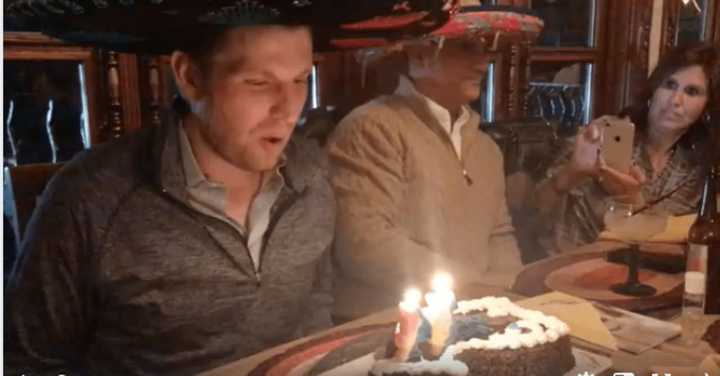 Eric Trump blows out his birthday candles at Guadalajara in Briarcliff in January.