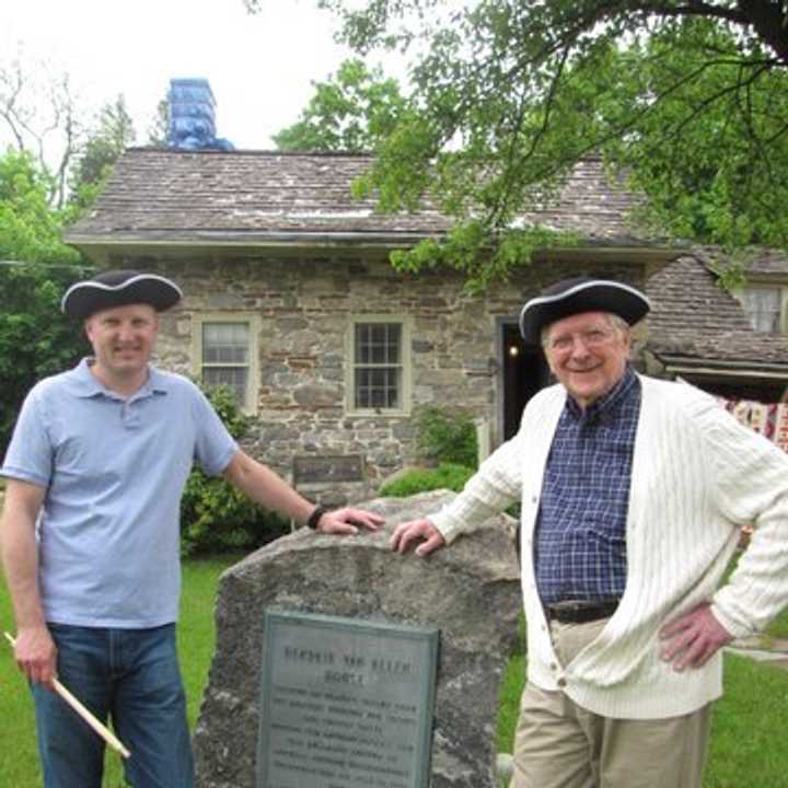Robert J. Skead and Robert A. Skead, from left, of Wyckoff, visit the Van Aulen House in Oakland.
