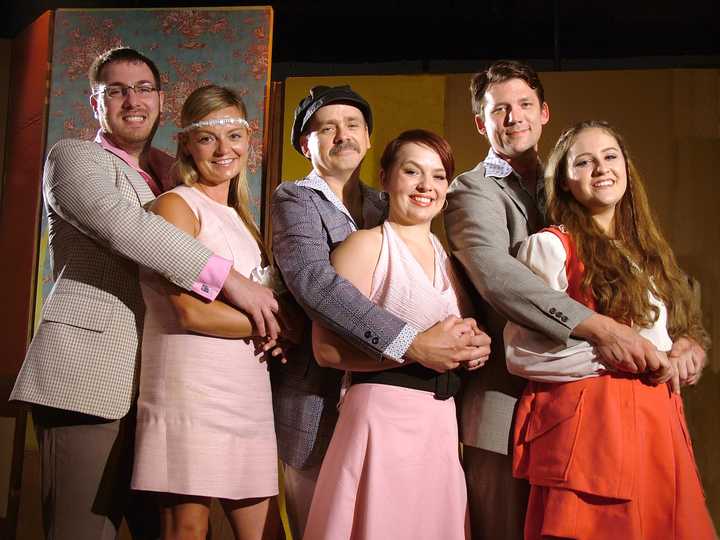 Jim Norton, Samantha Pattinson, Norris Wakefield, Gabrielle Colangelo, Eric Sporborg and Holly Fasciano star in the Westport Community Theatre production of &quot;They’re Playing Our Song.&quot;