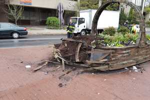 Car Crushes Enormous White Plains Flower Basket