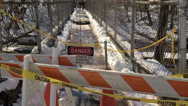 The pedestrian bridge.