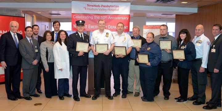 Members of the Volunteer Fire Departments-EMS of Mahopac Falls and Verplanck, along with ambulance corps volunteers from Cortlandt, Mohegan Lake, Ossining, Peekskill and Yorktown join Emergency Department physicians and staff.