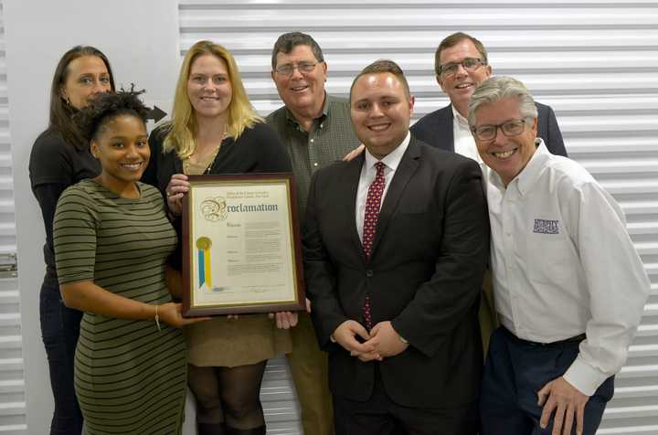 Mamaroneck Self Storage staff with Ross Weiner from the Westchester County Executive Office and Chris, Sean and Michael Murphy.