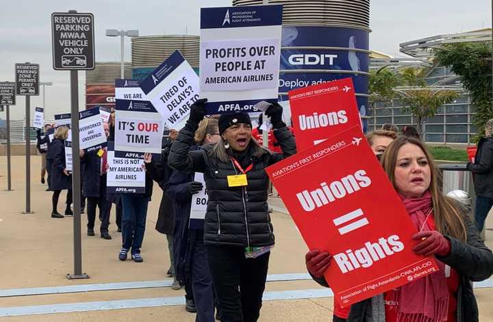 American Airlines flight attendants at Philadelphia International Airport are picketing amid stalled contract negotiations, say union leaders.