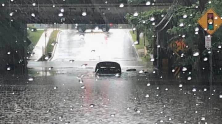 Her car was nearly submerged.