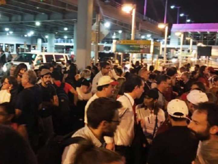 The scene outside Terminal 8 at JFK.