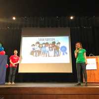 <p>Ambassadors from Google prepare to unveil the winner of this year’s Connecticut Doodle 4 Google Competition in an assembly at Bunnell High in Stratford. Sarah Harrison, a sophomore, was the winner.</p>