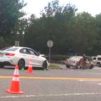 <p>The Corolla (right) turned into the path of the BMW (left) on River Road in Edgewater, police said.</p>