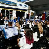 <p>Student band members from the James H. Vernon School perform for Billy Joel during a ceremony to unveil the new Billy Joel Way in Oyster Bay on Thursday, Oct. 19.</p>