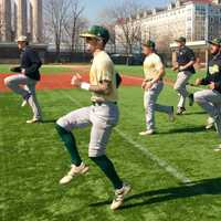 <p>The Felician College baseball team warms up at the Lyndhurst Recreation complex.</p>