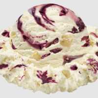 <p>The Very Berry Shortcake, made with mascarpone ice cream with a mixed berry swirl and pound cake pieces.</p>