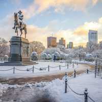 <p>Snowfall at the Public Garden in Boston.</p>