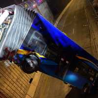 <p>The front of the bus crashes onto the Deegan ramp.</p>