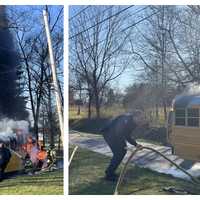 <p>Scenes from the Council Rock school bus fire on March 22.</p>