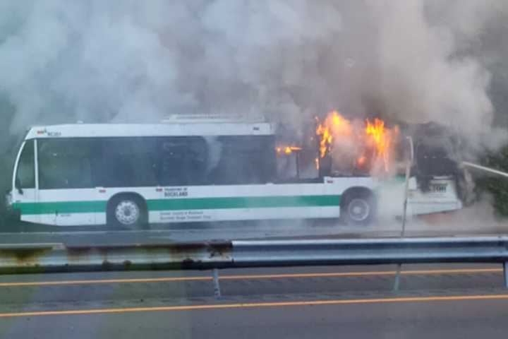 Bus Bursts Into Flames On I-87 In Ramapo; No Injuries Reported
