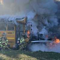 <p>School bus fire on Penns Park Road on March 22.&nbsp;</p>