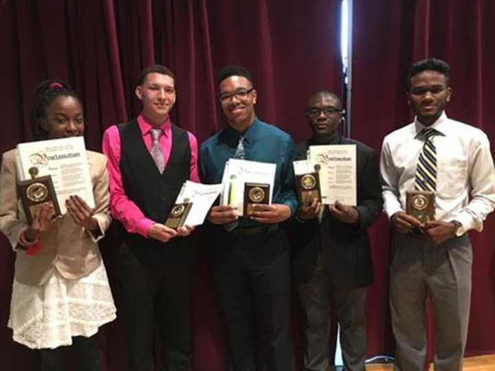 Peekskill students Faith Creighton, Devin Guardino, Jovanny Elliot, Joseph Muschette, Adrian McCalman and Briayanna Johnson (not pictured) were honored by Manhattanville College for their achievements.