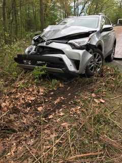 Car Runs Off The Roadway In Trumbull