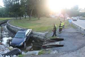 Car Lands In Brook After Accident In Mahopac Falls