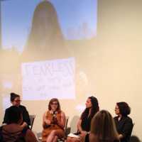 <p>Jessica Buchanan, (center) Outreach &amp; Prevention Coordinator with The Center, speaks at The Fearless Conference. Pictured from left to right: Ilena Jimenez, Buchanan, Sarah Merriman and Jean Bucaria.</p>