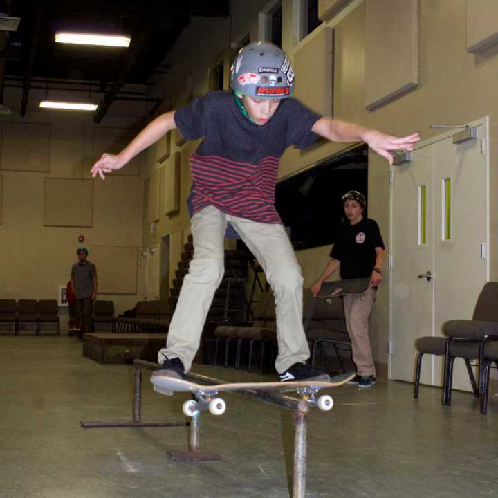 Skateboarders ride through Powerhouse Christian Church in Wyckoff.