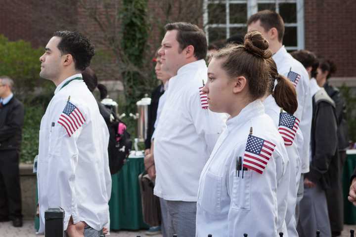 Students at The Culinary Institute of America pause to reflect on Veterans Day 2014. 