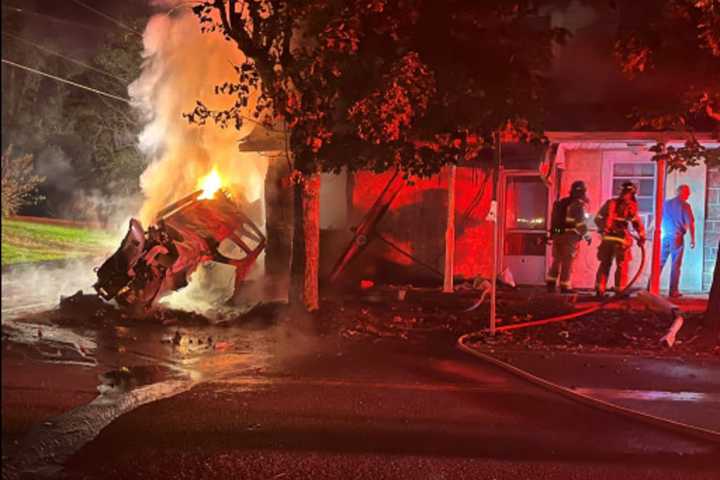 Two-Vehicles Crash Into Central PA House Causing Massive Fire, Police Say