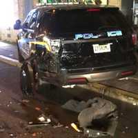 <p>The impact knocked the Fairview SUV onto the sidewalk.</p>