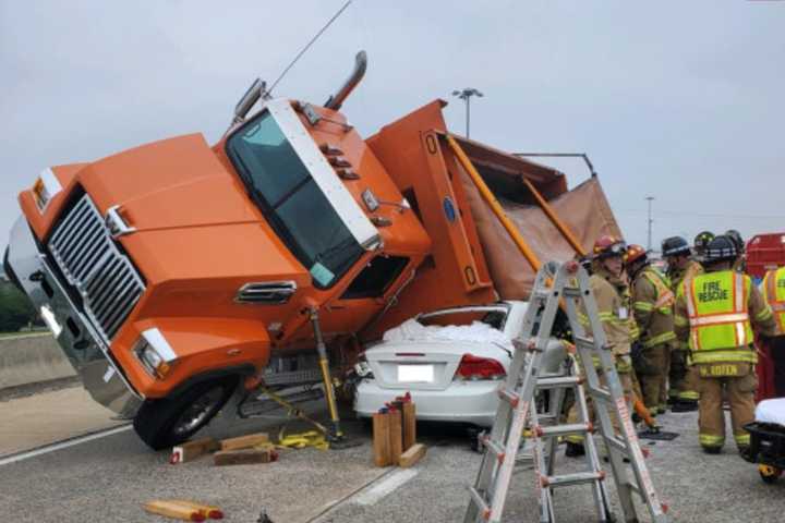 Dump Truck Full Of Stones Rolls Onto Sedan Along Rt. 30 In Lancaster (Photos)