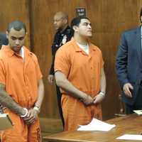 <p>Adonis Sepulveda, Alexander Suarez, defense attorney Ron Bar-Nadav, Ramona Mercado-Vasquez</p>