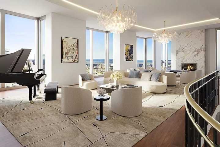 The condo is located on the 58th floor of the Four Seasons Private Residences One Dalton Street in Back Bay.