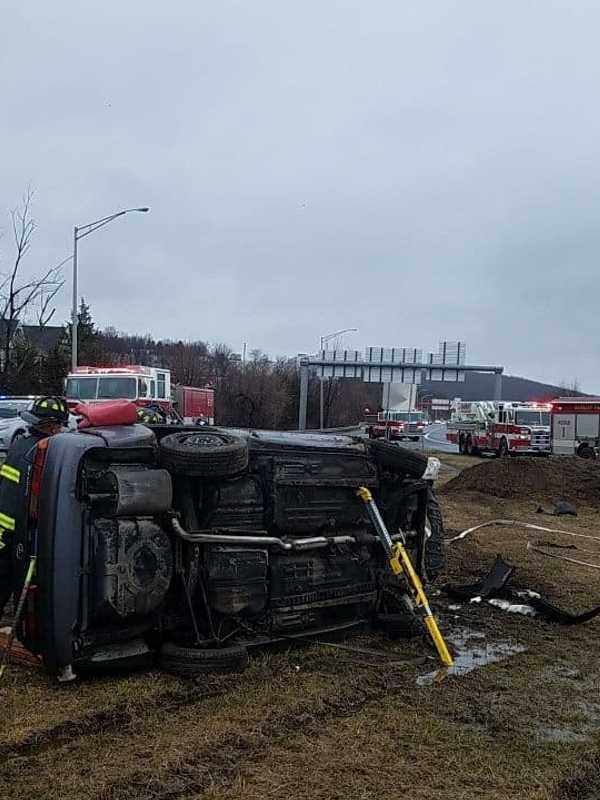 Troopers Save Man Trapped In Car After Rollover Crash In Danbury