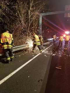 Danbury Firefighters Rescue Car That Went Off Road On I-84