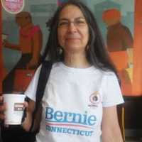 <p>Debra Cohen attends the Norwalk meeting of Bernie Sanders supporters.</p>