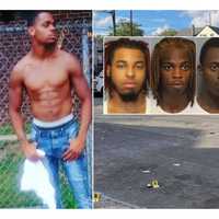 <p>Khalid Lisbon (left) / Jaylen Jacobs, Shamier Moore, Khamere C. Chambers, (left to right)</p>