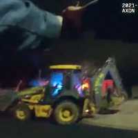 <p>Bodycam footage shows the officer shooting the runaway backhoe driver.</p>