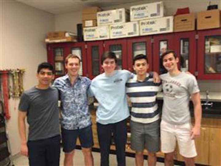 Divison 2 New Canaan High School participants, from left, Bhaskar Abhiraman, Miles Turpin, Chris Reik, Charlie Pitteway, Robbie Fusek