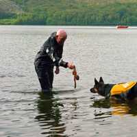 <p>Search and rescue dogs and their handlers came to Monksville Reservoir in Ringwood for a two-day training, dubbed Water Workout Weekend.</p>