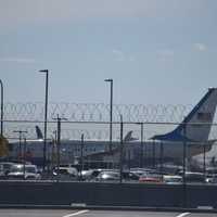 <p>Harris arrives on a US jet at Newark Airport.</p>